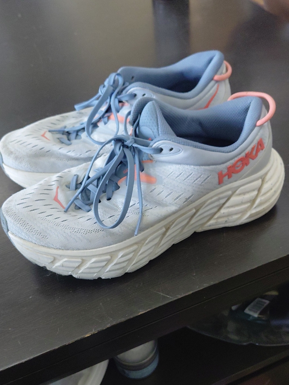 Hoka Gaviota 4 Women's Pale Blue Running Shoes with Coral Accents